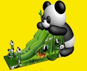 Glijbaan met Panda´s, opblaasbaar springkussen te huur of te koop bij WE-inflate te Enschede