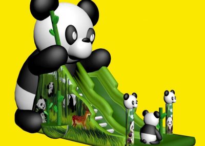 Opblaasbare glijbaan met panda's huren bij WE-inflate