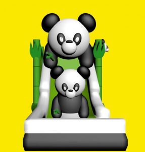 Opblaasbare glijbaan met panda's huren bij WE-inflate