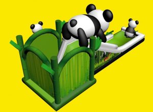 Opblaasbare glijbaan met panda's huren bij WE-inflate