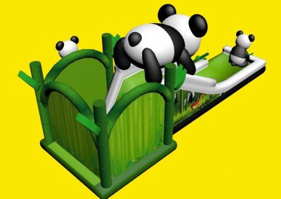 Opblaasbare glijbaan met panda's huren bij WE-inflate