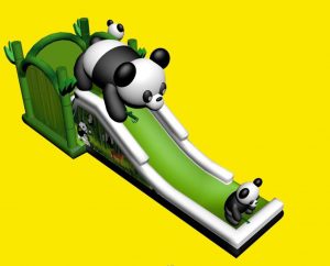 Opblaasbare glijbaan met panda's huren bij WE-inflate