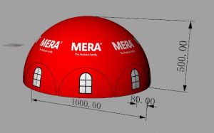 Mera Petfood dome, Maatwerk bij WE-inflate, van ontwerp tot prachtige tent